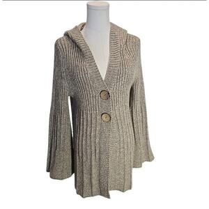 Carolyn Taylor Hooded Oatmeal Knit Bell Sleeve Cardigan Sweater Boho Fairy Sz M
